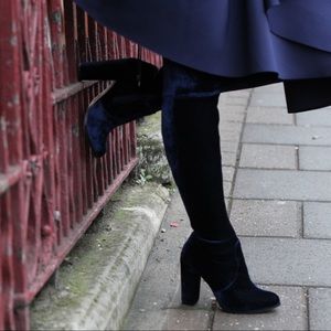 ASOS Navy Blue Velour Thigh High Boots